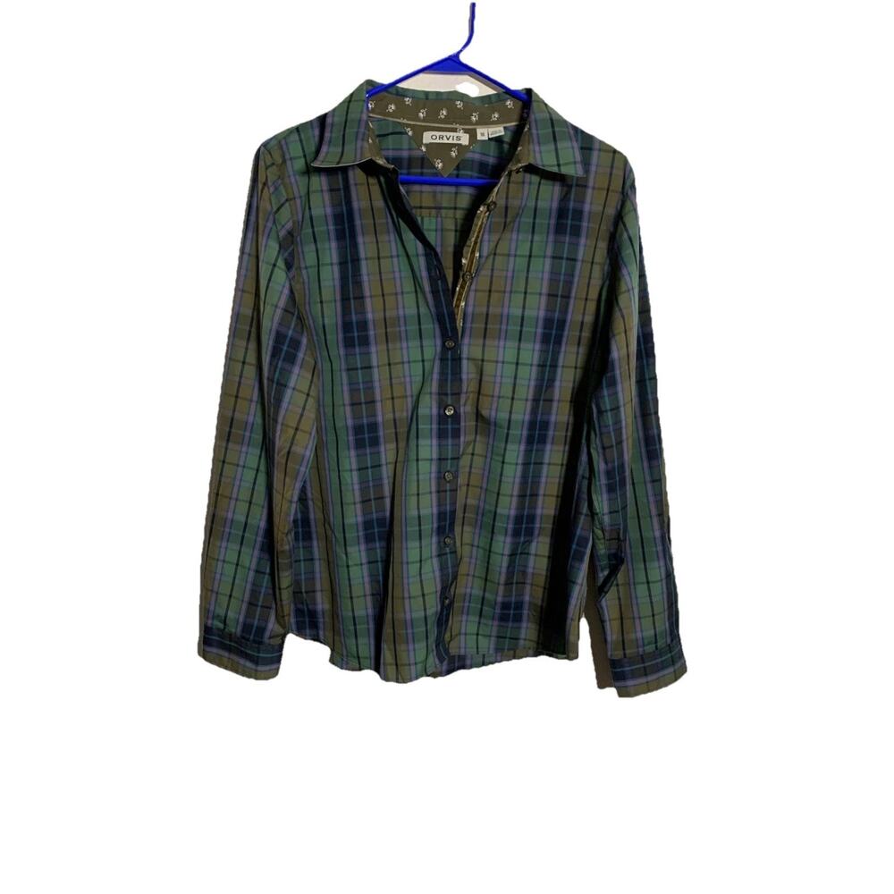 Orvis Women's Long Sleeve Shirt Size 16 Button Front Plaid Flip Cuffs Western